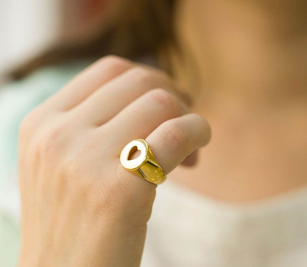 Anel Coração Vazado Ouro Nº 13